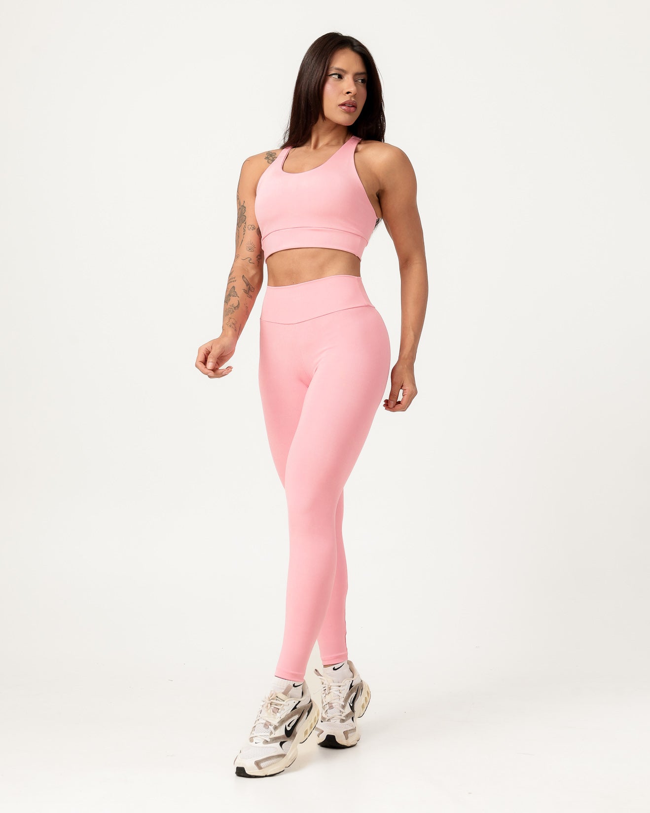 Conjunto Top Cruzado nas Costas e Calça Legging Rosa Claro (2)