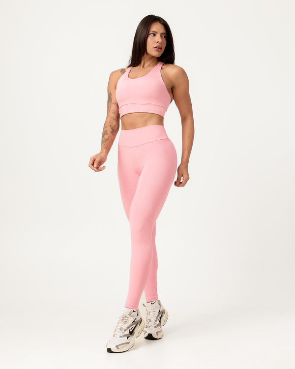 Conjunto Top Cruzado nas Costas e Calça Legging Rosa Claro (2)