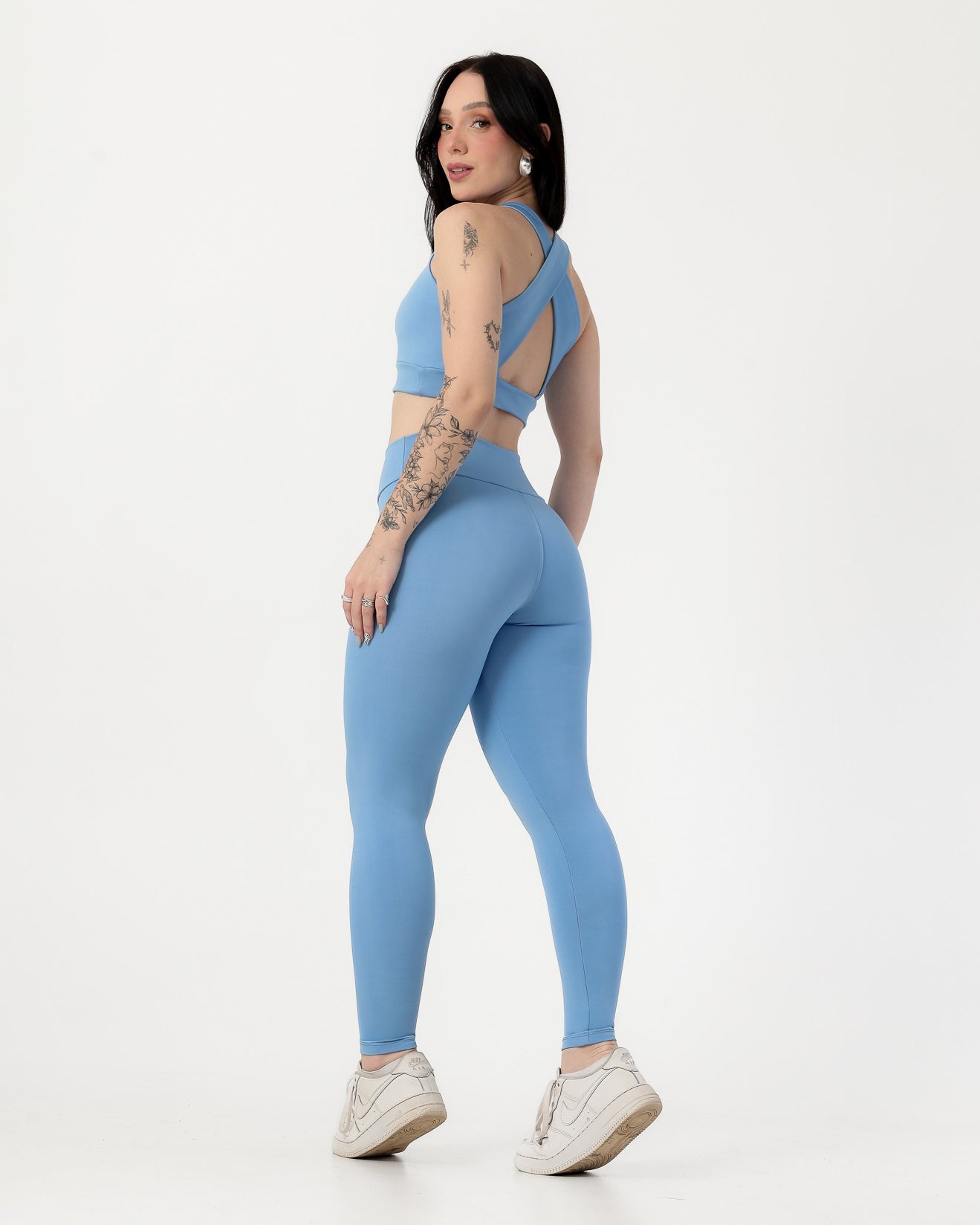 Conjunto Top Cruzado nas Costas e Calça Legging Azul Claro (2)