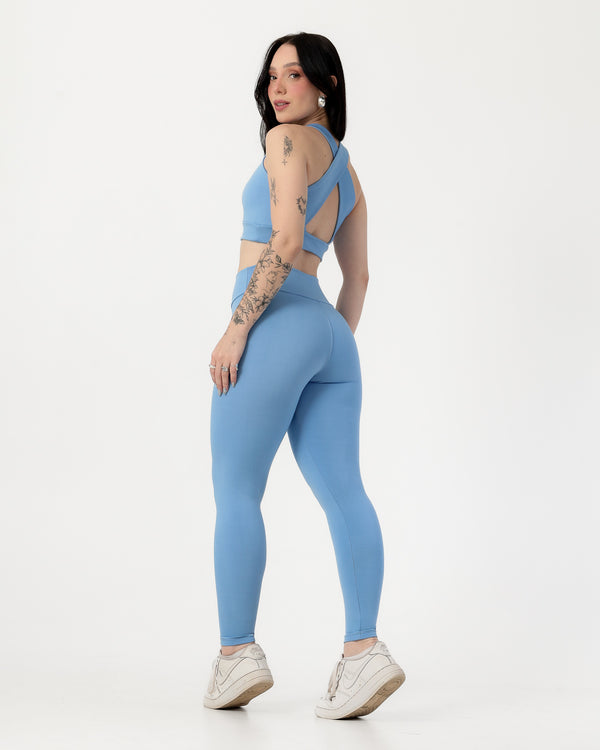 Conjunto Top Cruzado nas Costas e Calça Legging Azul Claro (2)