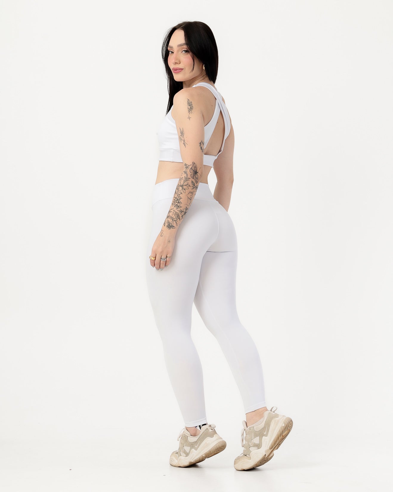 Conjunto Top Cruzado nas Costas e Calça Legging Branco (2)