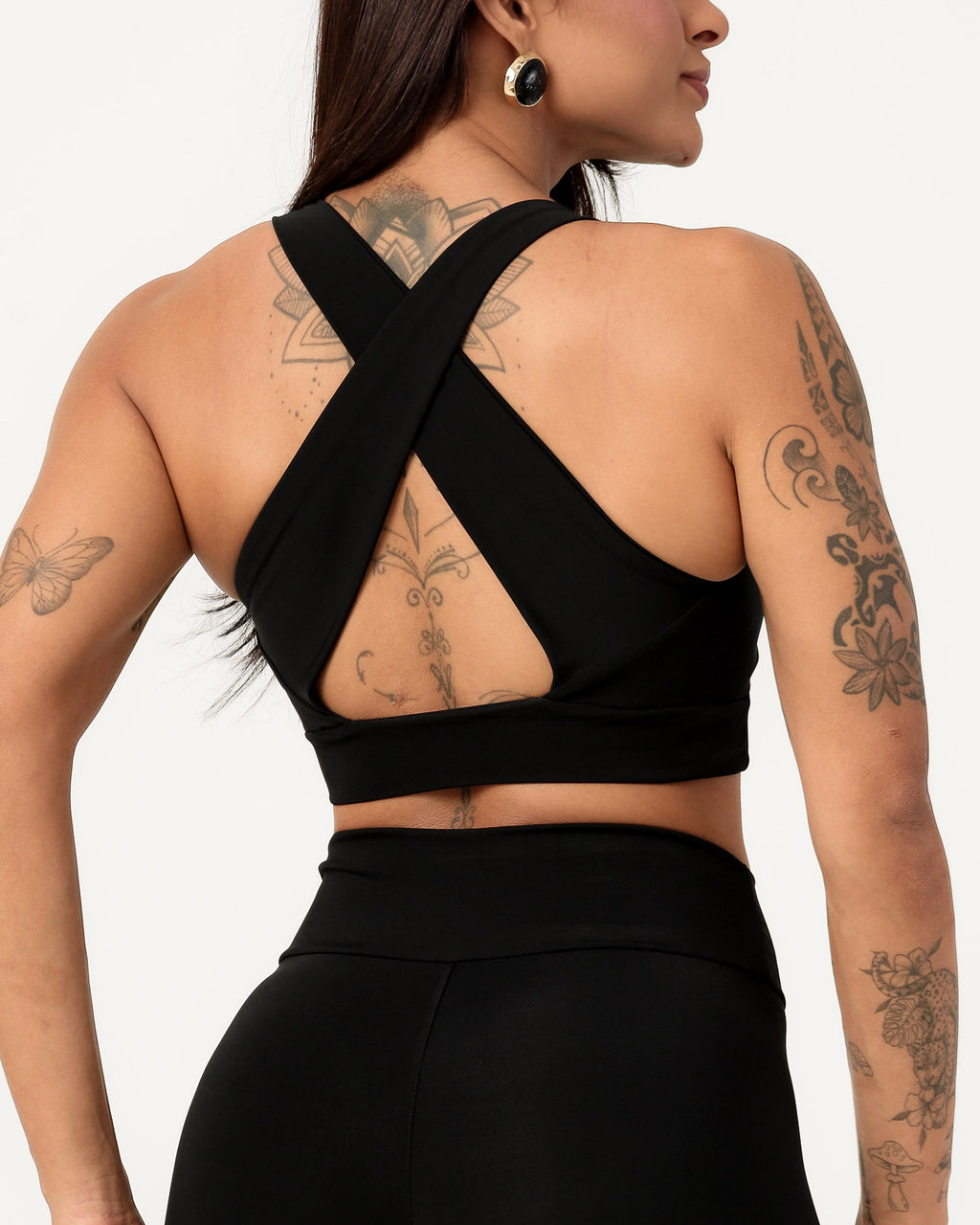 Conjunto Top Cruzado nas Costas e Calça Legging Preto (3)