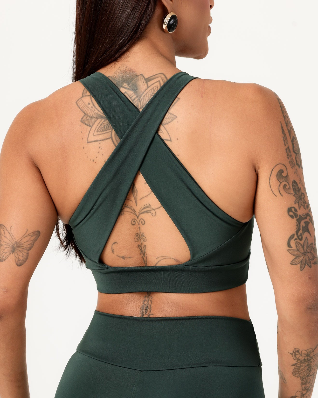 Conjunto Top Cruzado nas Costas e Calça Legging Verde Escuro (3)