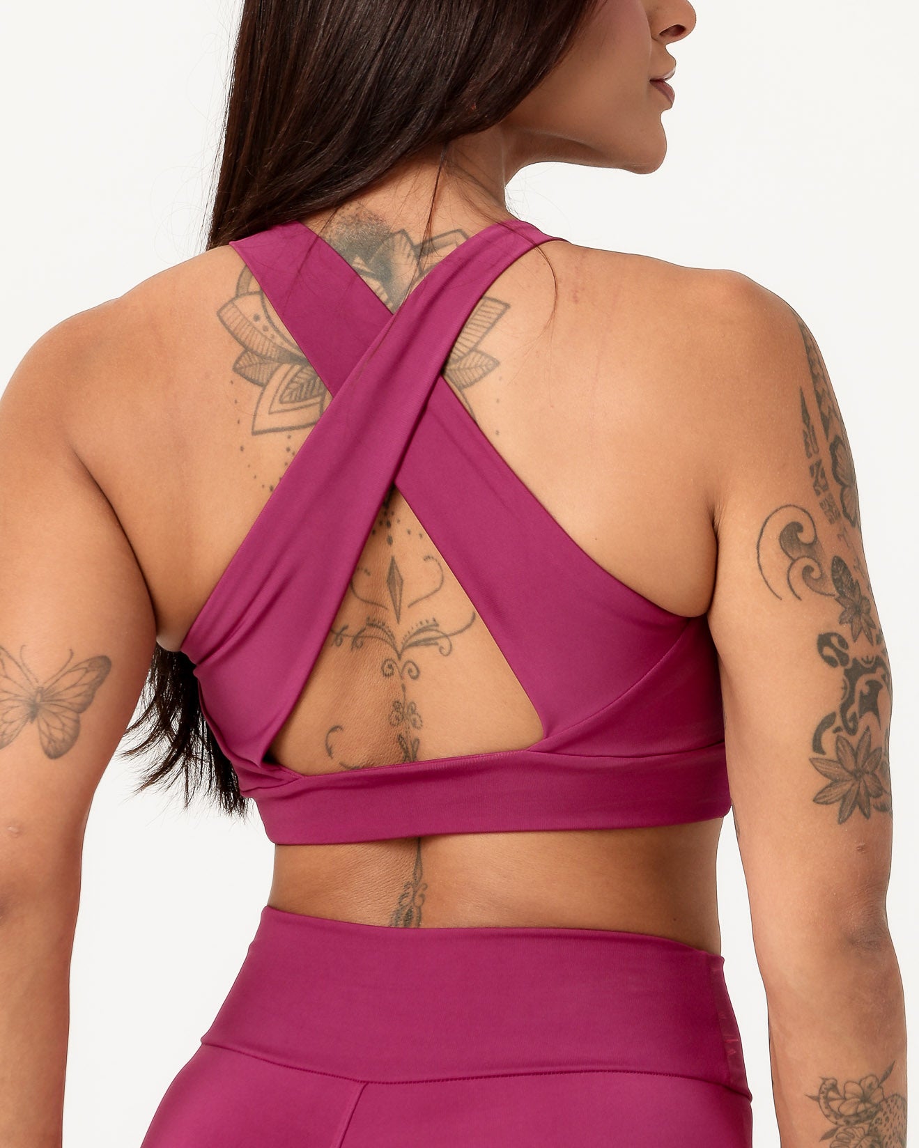 Conjunto Top Cruzado nas Costas e Calça Legging Fúcsia (3)