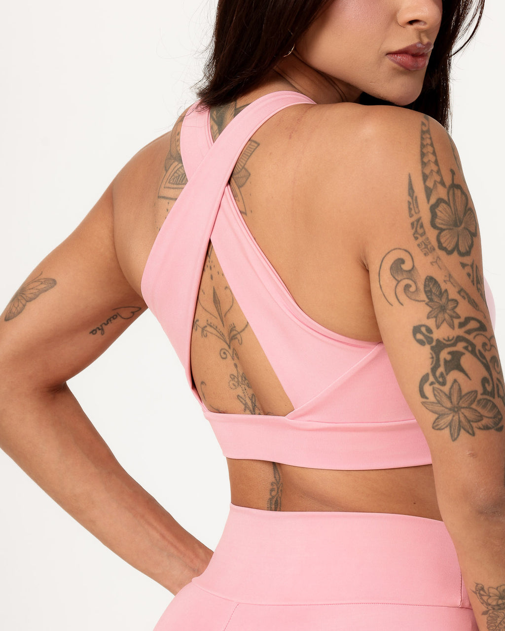 Conjunto Top Cruzado nas Costas e Calça Legging Rosa Claro (3)