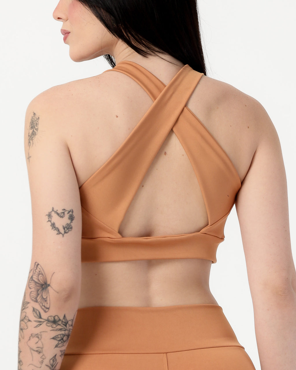Conjunto Top Cruzado nas Costas e Calça Legging Bege Médio (3)