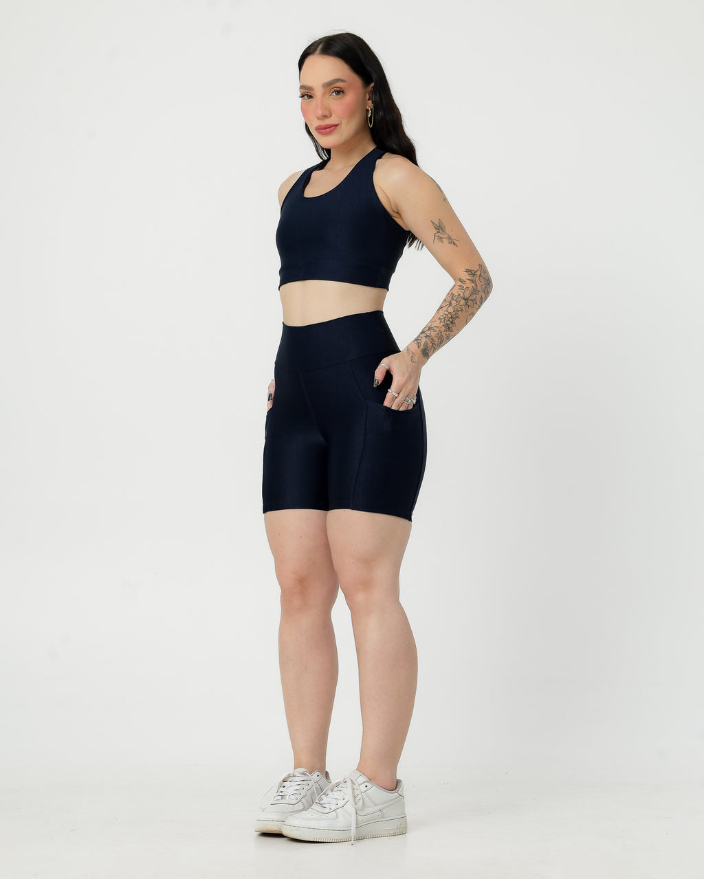 Short Canelado com Bolso Poliamida Azul Marinho (3)